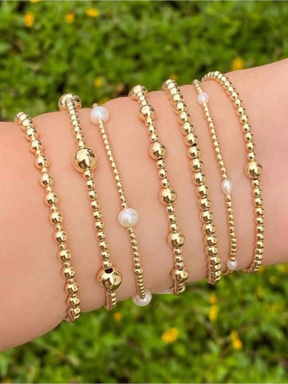 Gold Plated Elegant Gold and Pearl Stacked Bracelet Set
